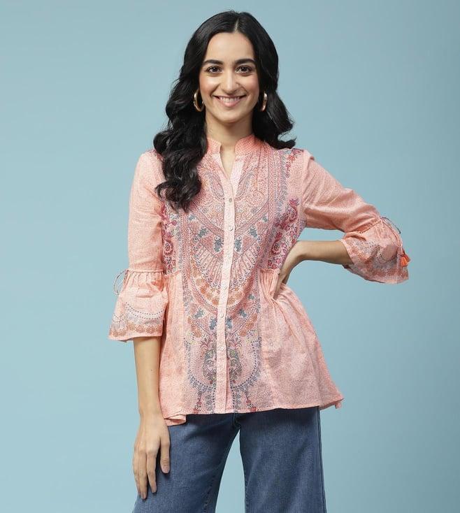 aarke ritu kumar peach floral printed kurti