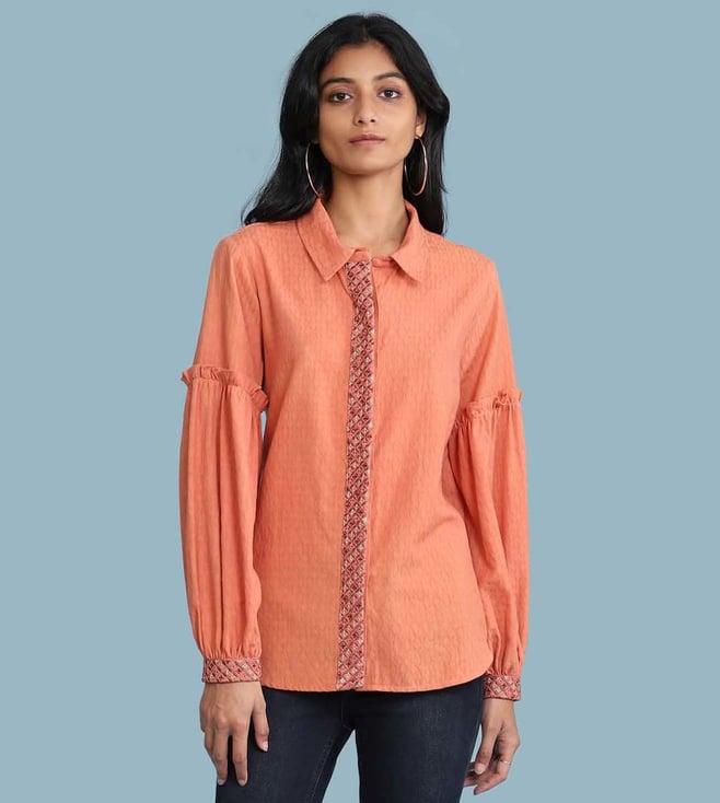 aarke ritu kumar peach shirt collar full sleeves shirt