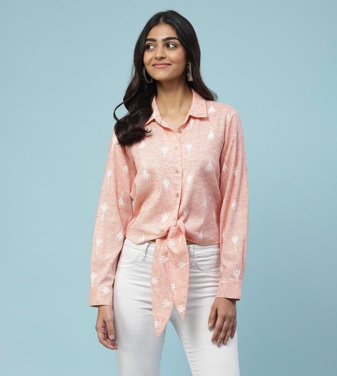 aarke ritu kumar peach yarn dyed knotted shirt