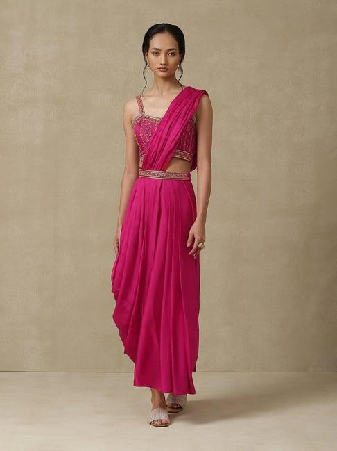 aarke ritu kumar pink embroidered ready to wear sarees with blouse