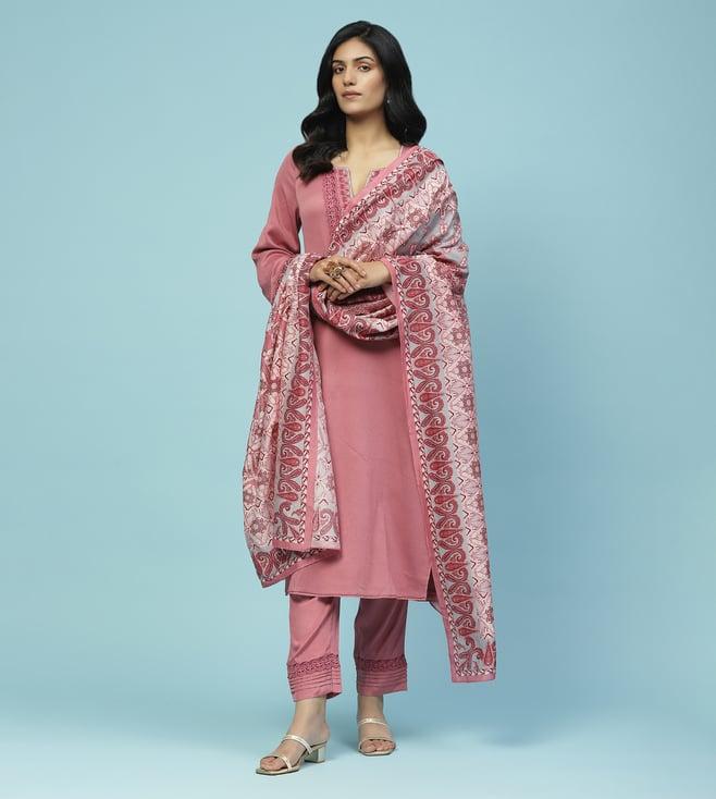 aarke ritu kumar pink ersheen embroidered kurta with pant and dupatta