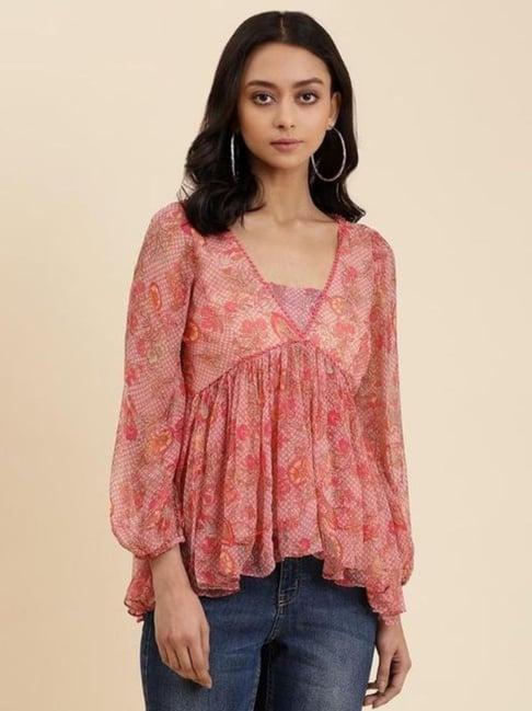 aarke ritu kumar pink floral print top