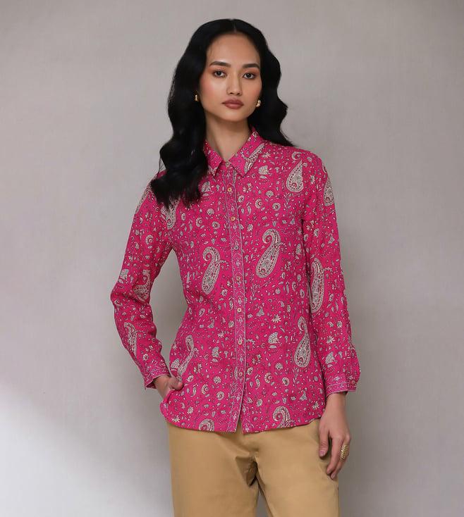 aarke ritu kumar pink paisley print shirt with camisole