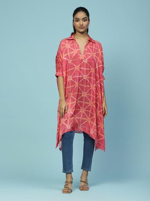 aarke ritu kumar pink printed kaftan kurti