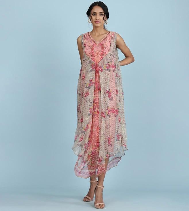 aarke ritu kumar pink printed maxi dress with camisole