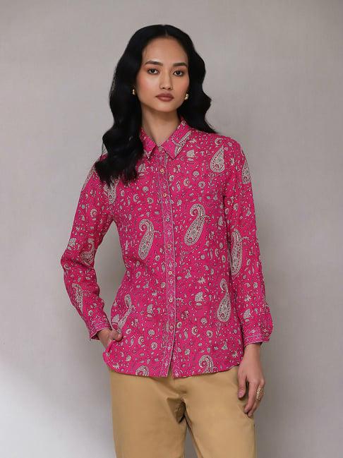 aarke ritu kumar pink printed shirt with camisole