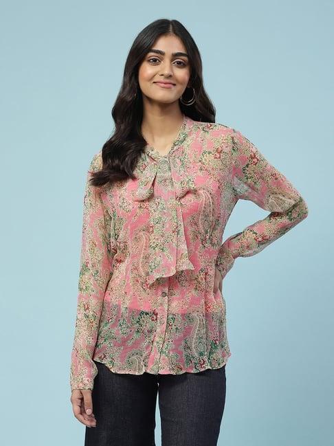 aarke ritu kumar pink printed top with camisole