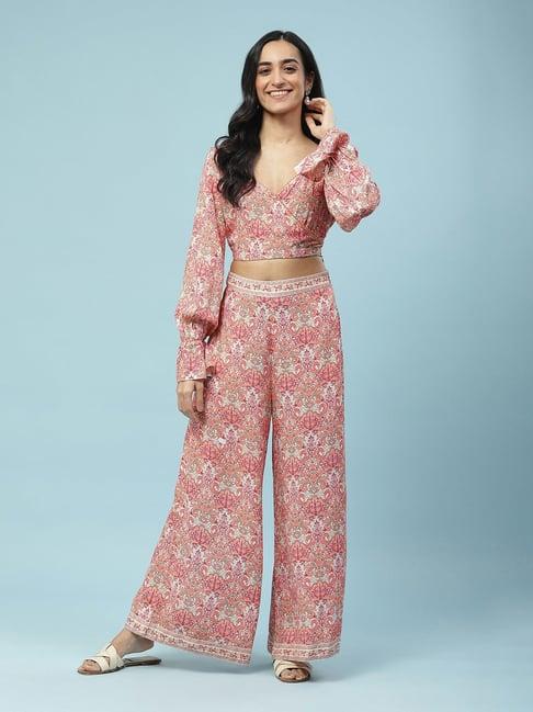 aarke ritu kumar pink printed top with pants