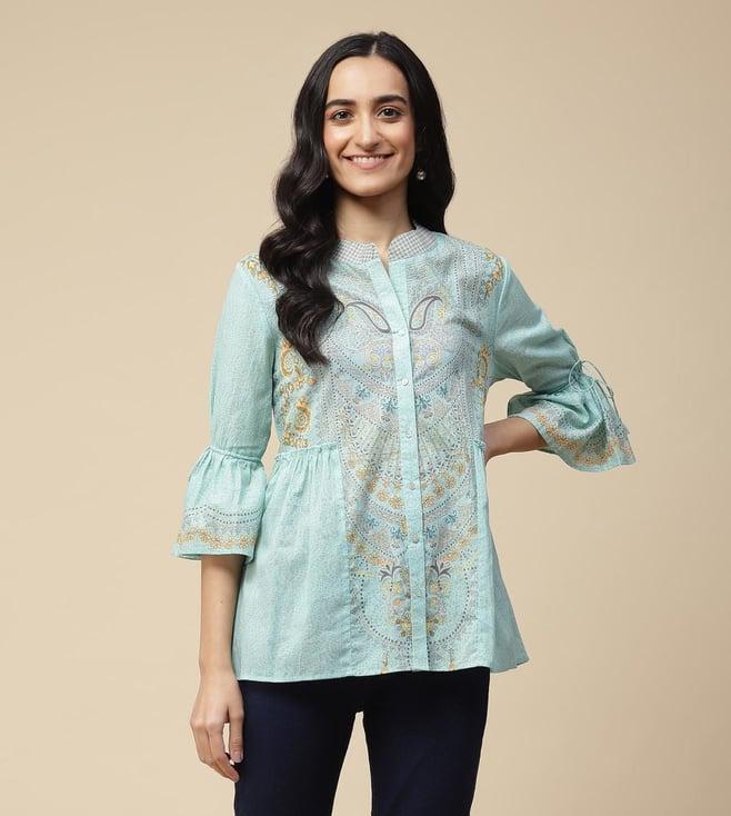 aarke ritu kumar powder blue floral printed kurti