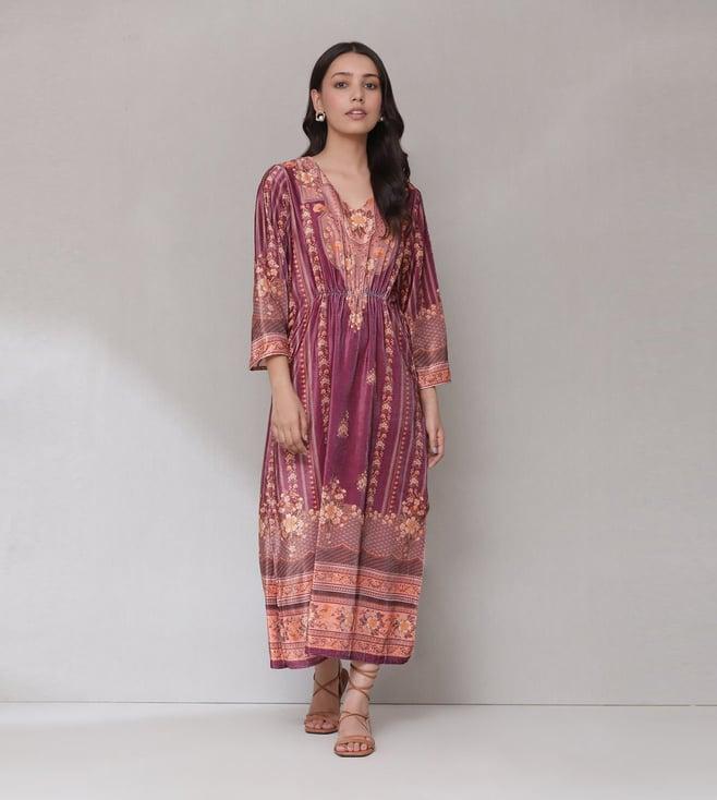 aarke ritu kumar prune printed kaftan dress