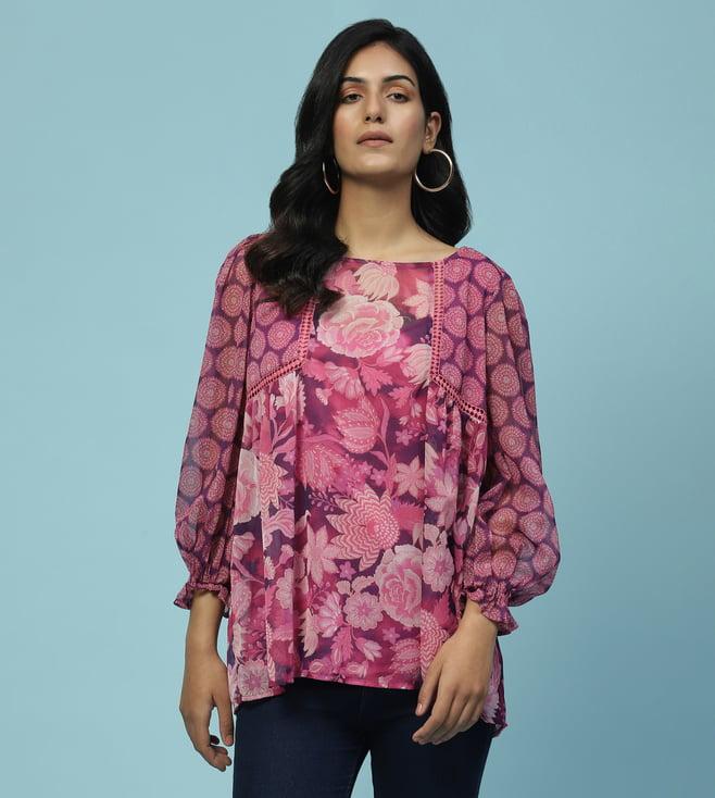 aarke ritu kumar purple suzy botanic print top with camisole