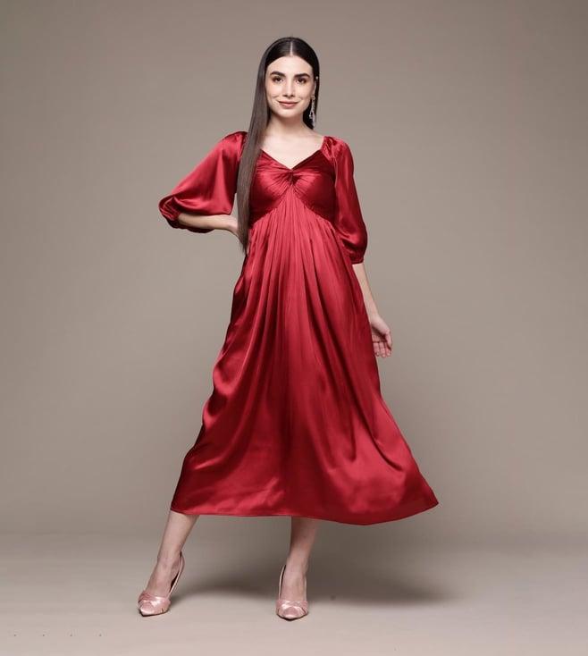 aarke ritu kumar red cut-out satin midi dress