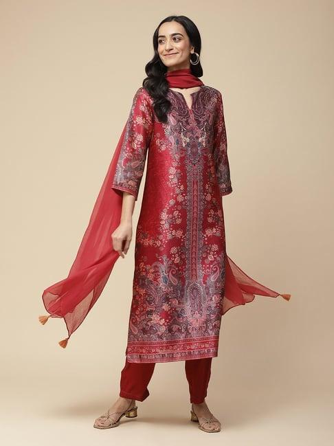 aarke ritu kumar red printed kurta with pant & dupatta