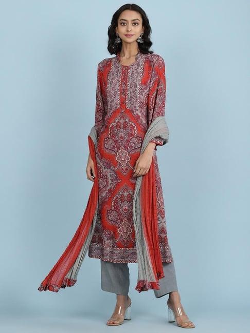 aarke ritu kumar red printed suit set