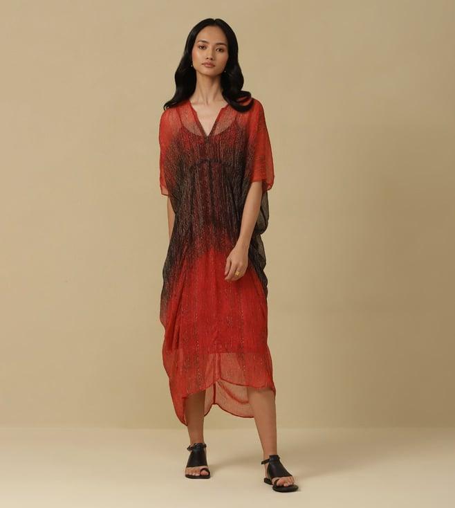 aarke ritu kumar red shibori printed kaftan with camisole