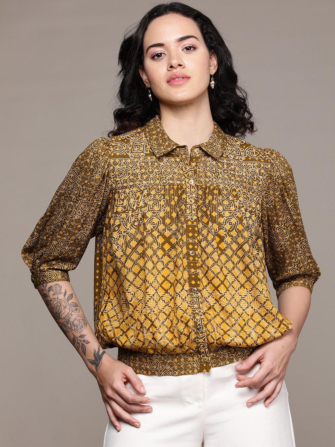 aarke ritu kumar relaxed puff sleeves opaque printed casual shirt