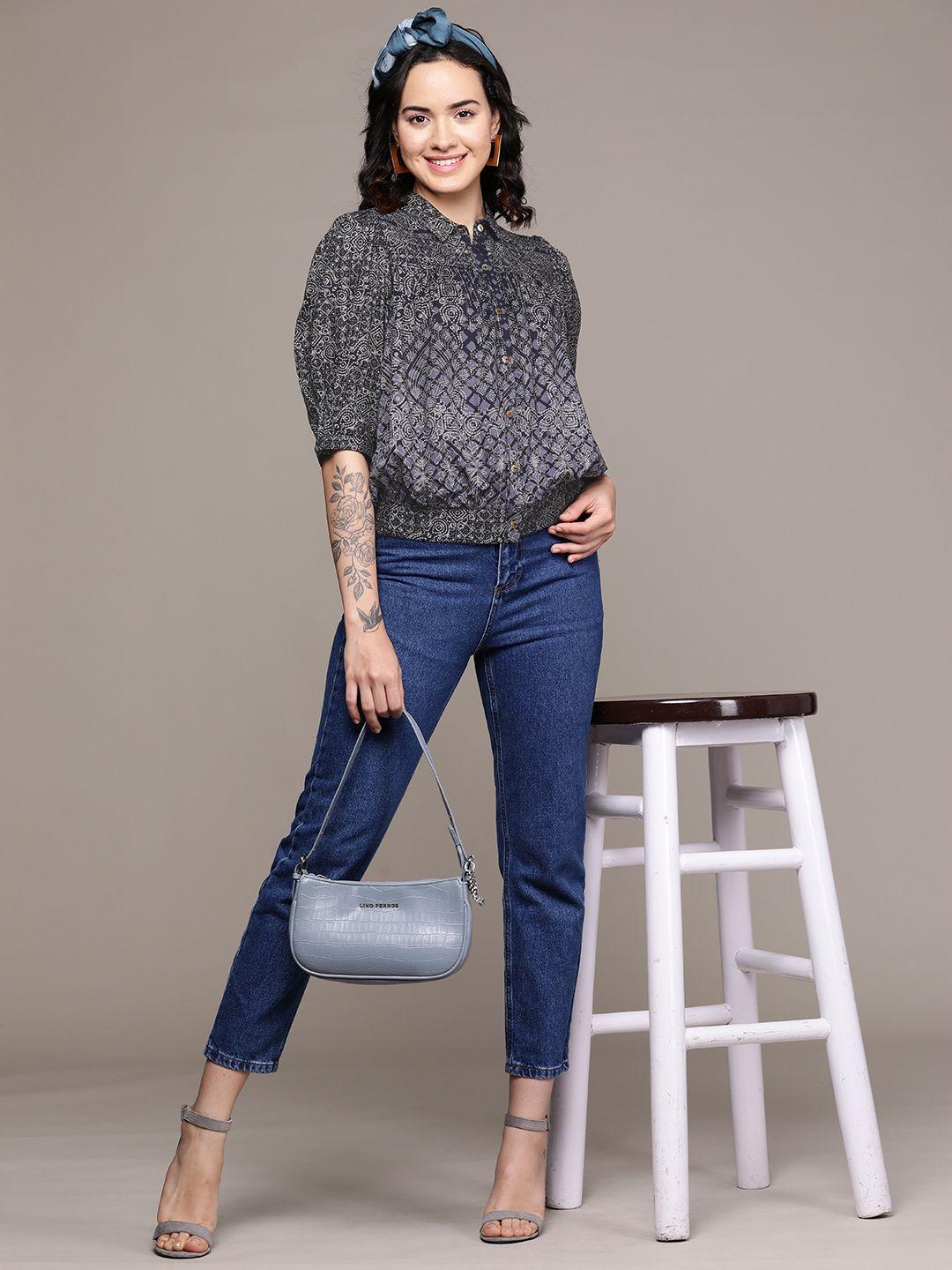 aarke ritu kumar relaxed puff sleeves opaque printed casual shirt