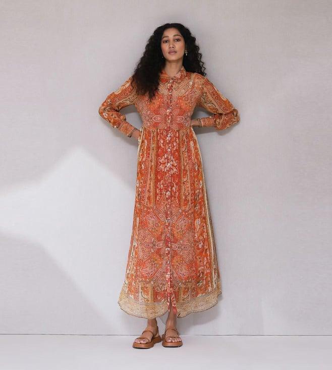 aarke ritu kumar rust floral dress