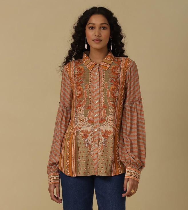 aarke ritu kumar rust floral print shirt