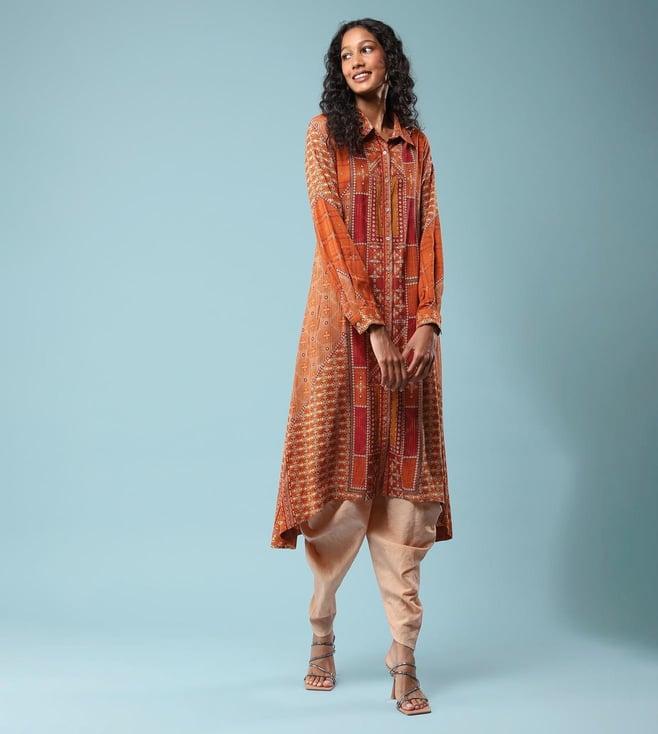 aarke ritu kumar rust printed asymmetric kurta