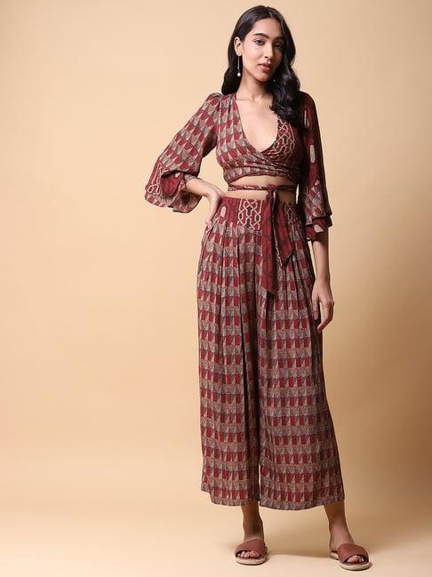 aarke ritu kumar rust printed top with dhoti pants