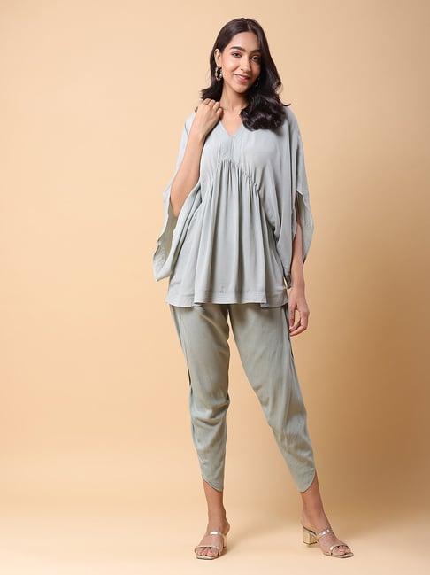 aarke ritu kumar sage green kaftan top with dhoti pants