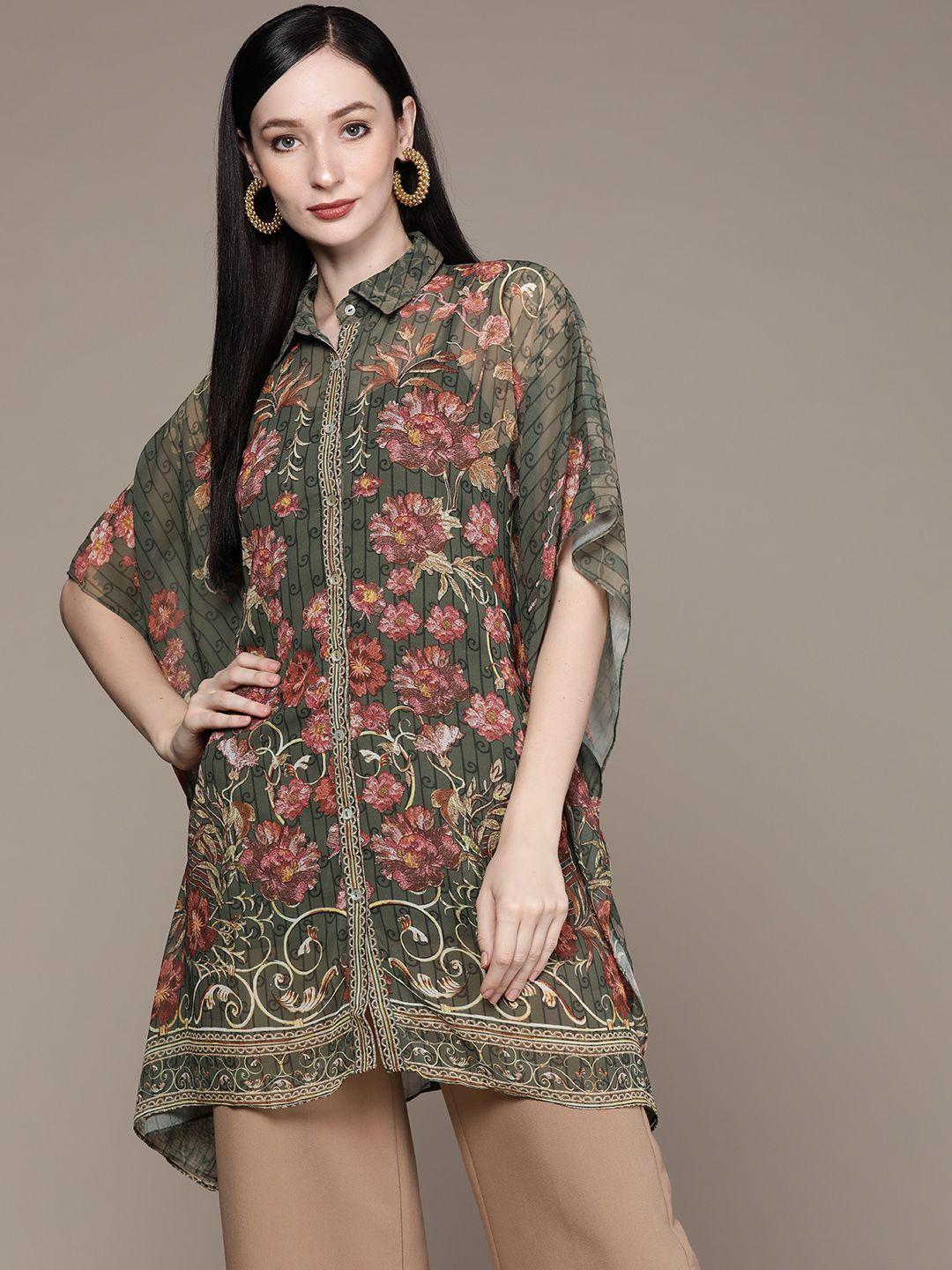 aarke ritu kumar woman paisley printed shirt collar kaftan kurti