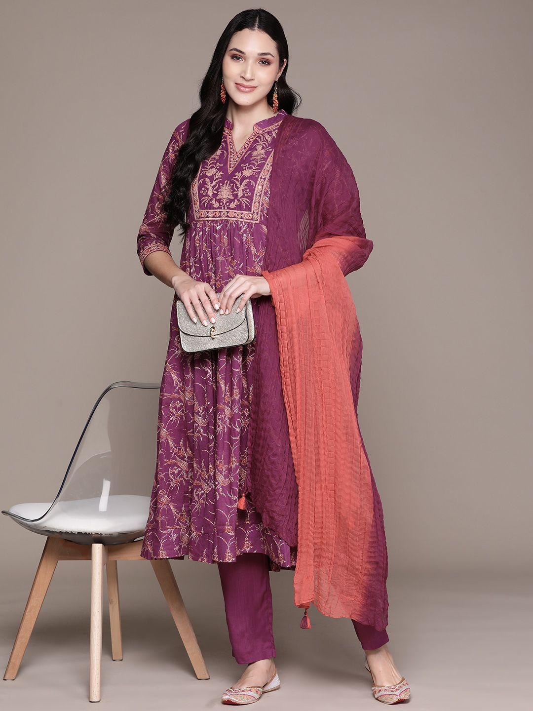 aarke ritu kumar women embroidered empire mirror work kurta with trousers & with dupatta