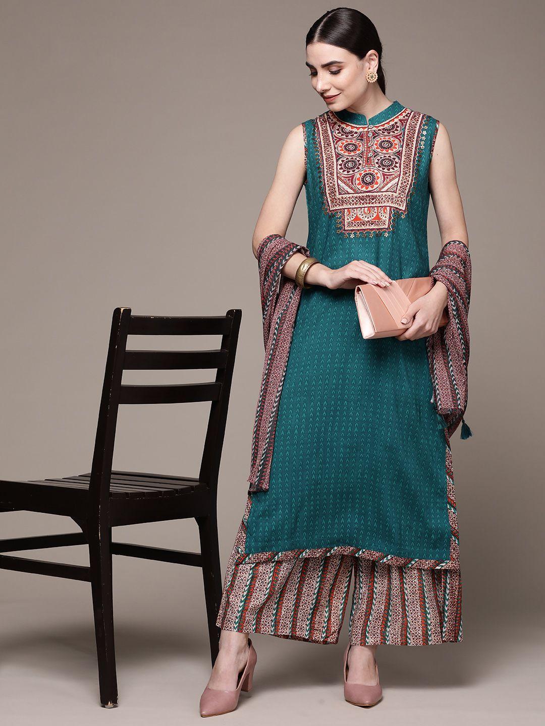 aarke ritu kumar women ethnic motifs printed kurta with palazzos & dupatta