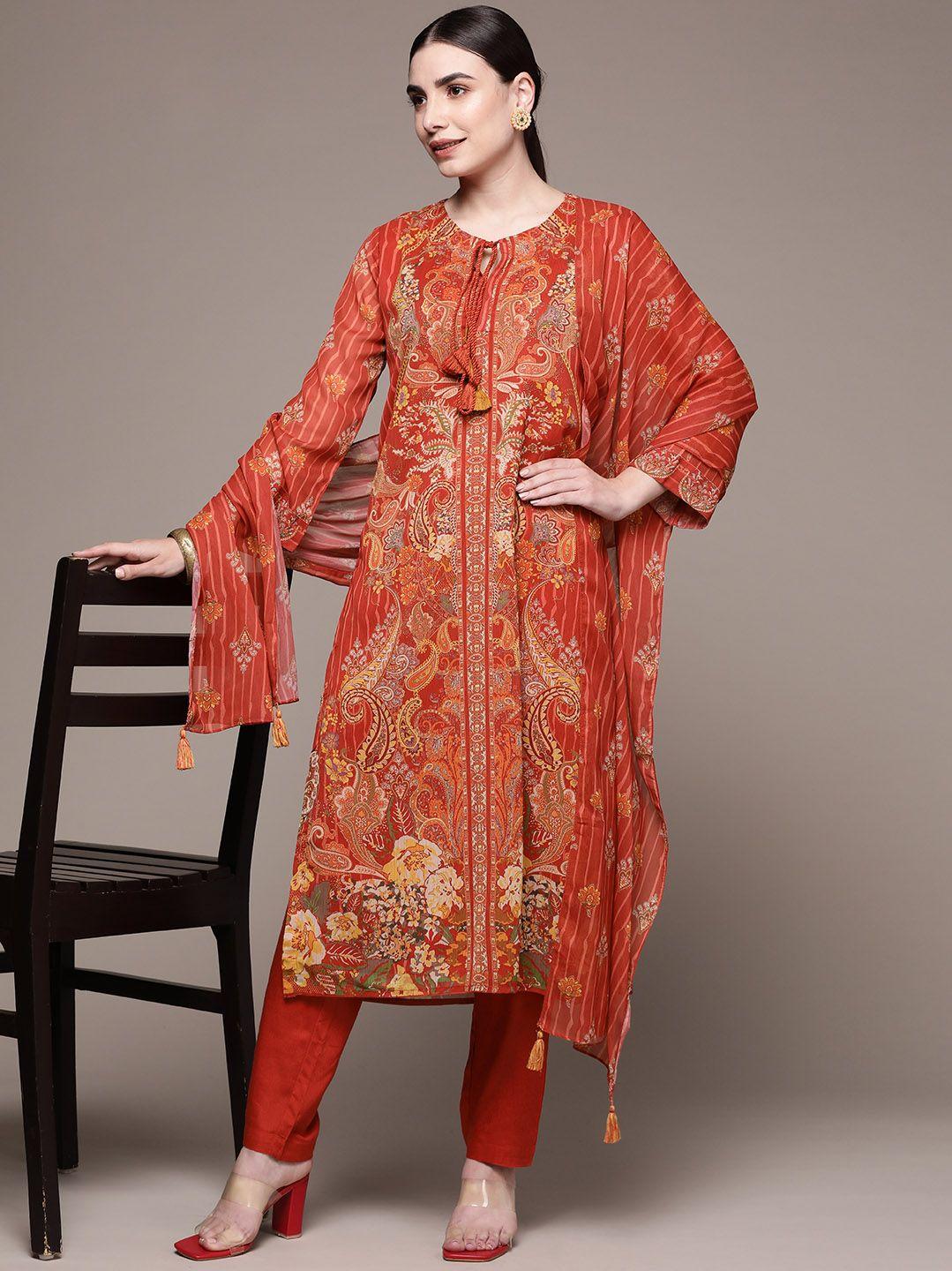 aarke ritu kumar women ethnic motifs printed kurta with trousers & dupatta