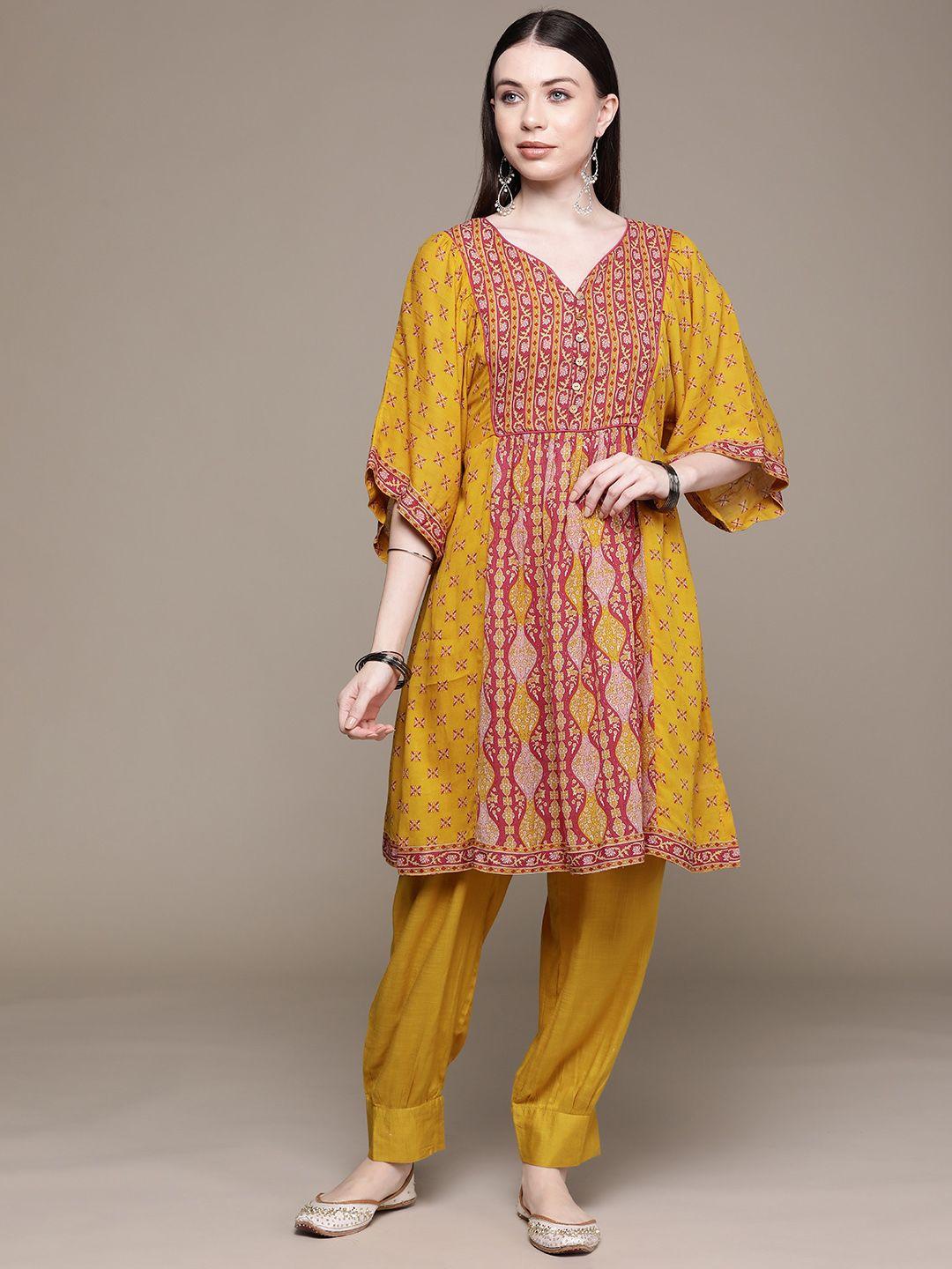 aarke ritu kumar women ethnic motifs printed pleated kurta with trousers