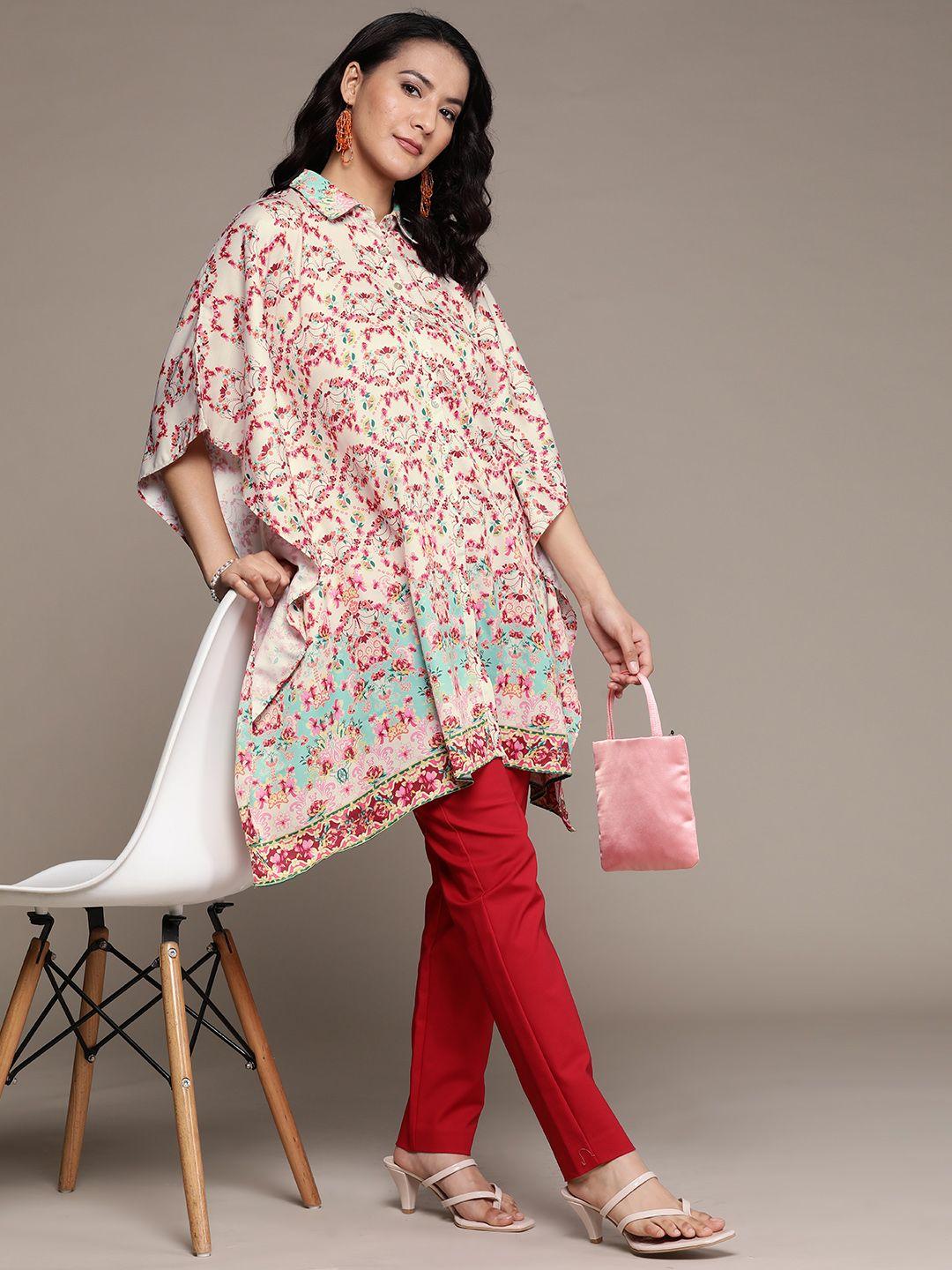 aarke ritu kumar women floral printed flared sleeves kaftan kurta