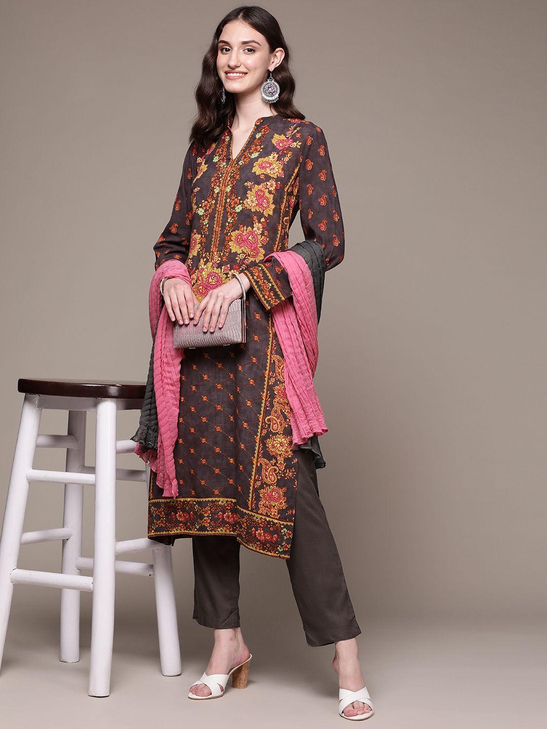 aarke ritu kumar women floral printed kurta with trousers & with dupatta