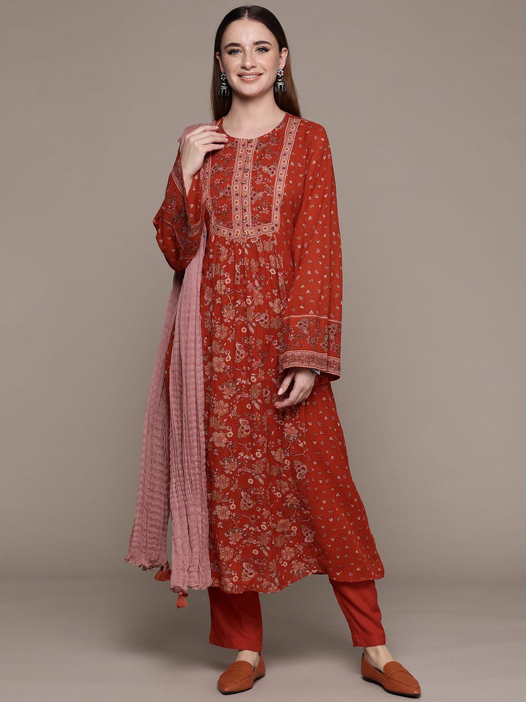 aarke ritu kumar women floral printed regular kurta with trousers & with dupatta