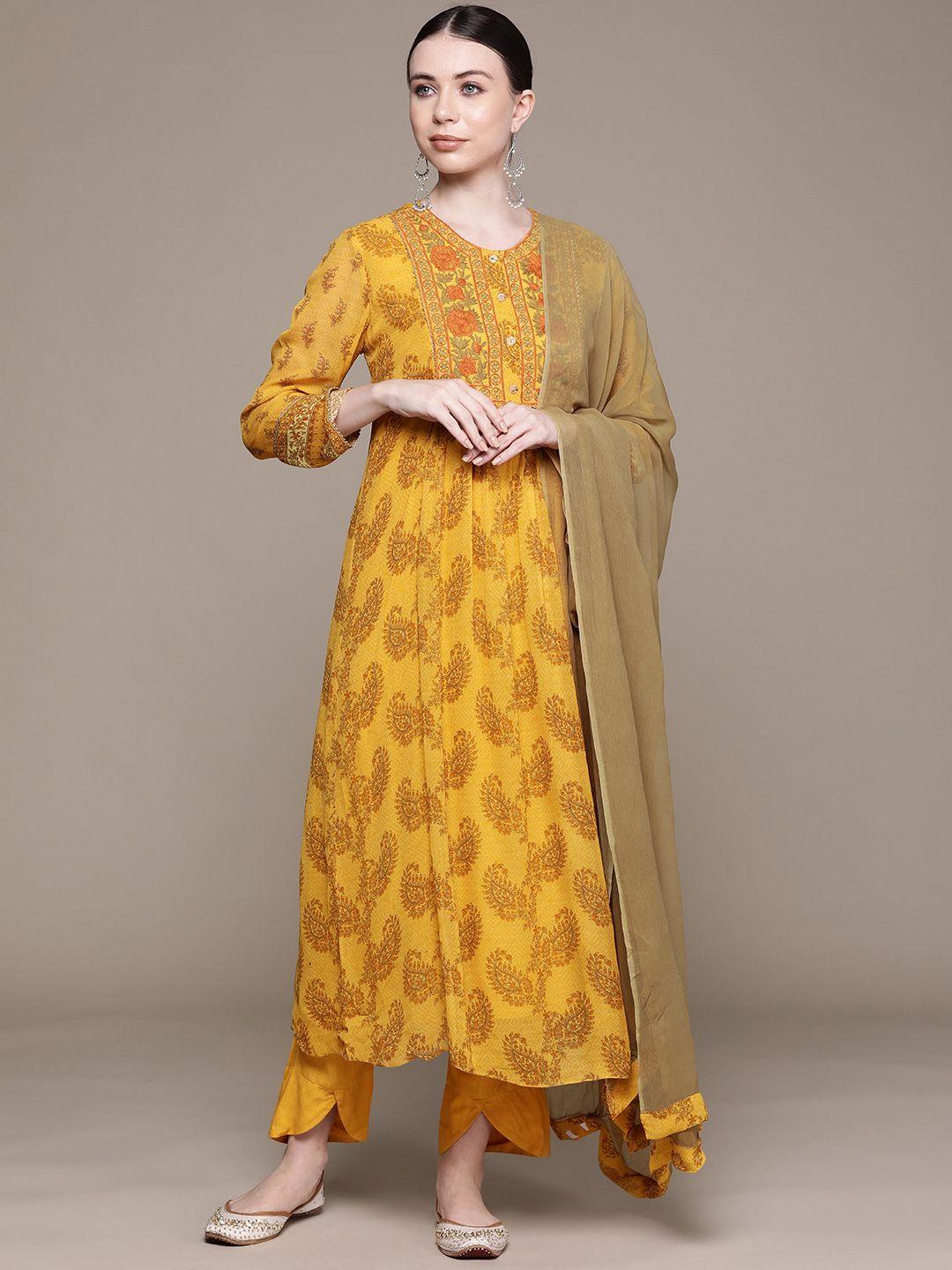 aarke ritu kumar women printed regular thread work kurta with trousers & with dupatta