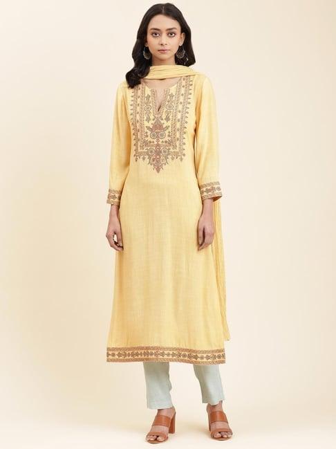 aarke ritu kumar yellow embroidered suit set