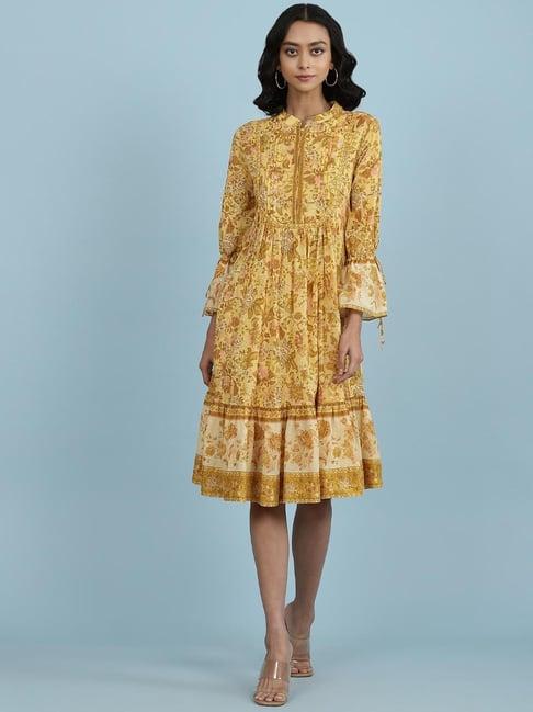 aarke ritu kumar yellow floral print dress