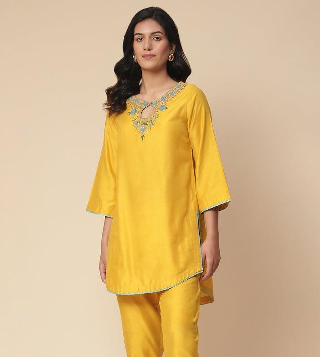 aarke ritu kumar yellow jess embroidered kurta with pant co-ord set