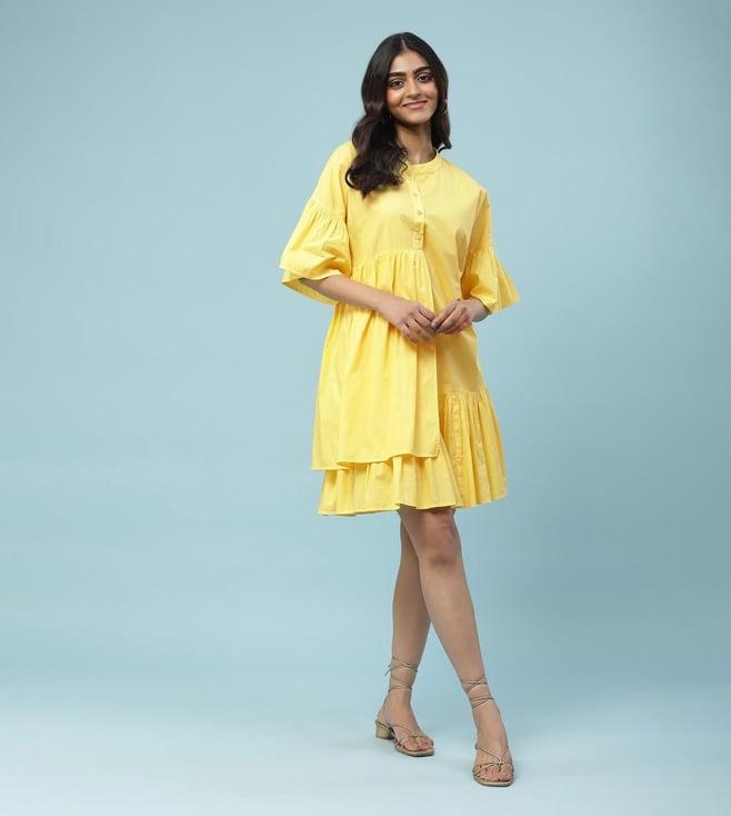 aarke ritu kumar yellow layered cotton short dress