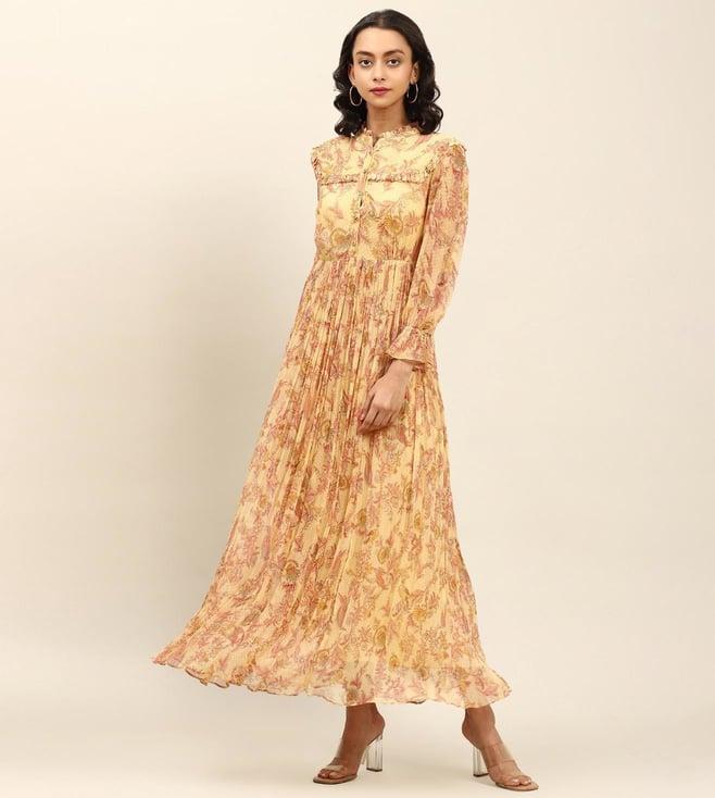 aarke ritu kumar yellow printed maxi dress