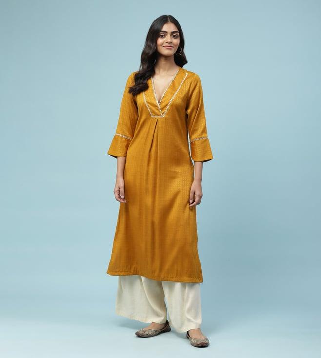 aarke ritu kumar yellow solid kurta