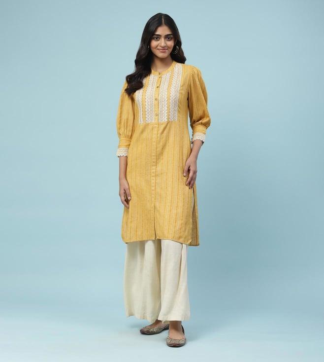 aarke ritu kumar yellow yarn dyed kurta