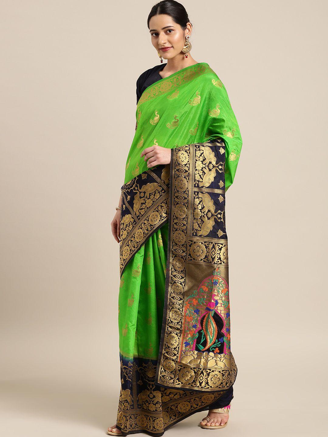 aarrah green woven design pure silk saree
