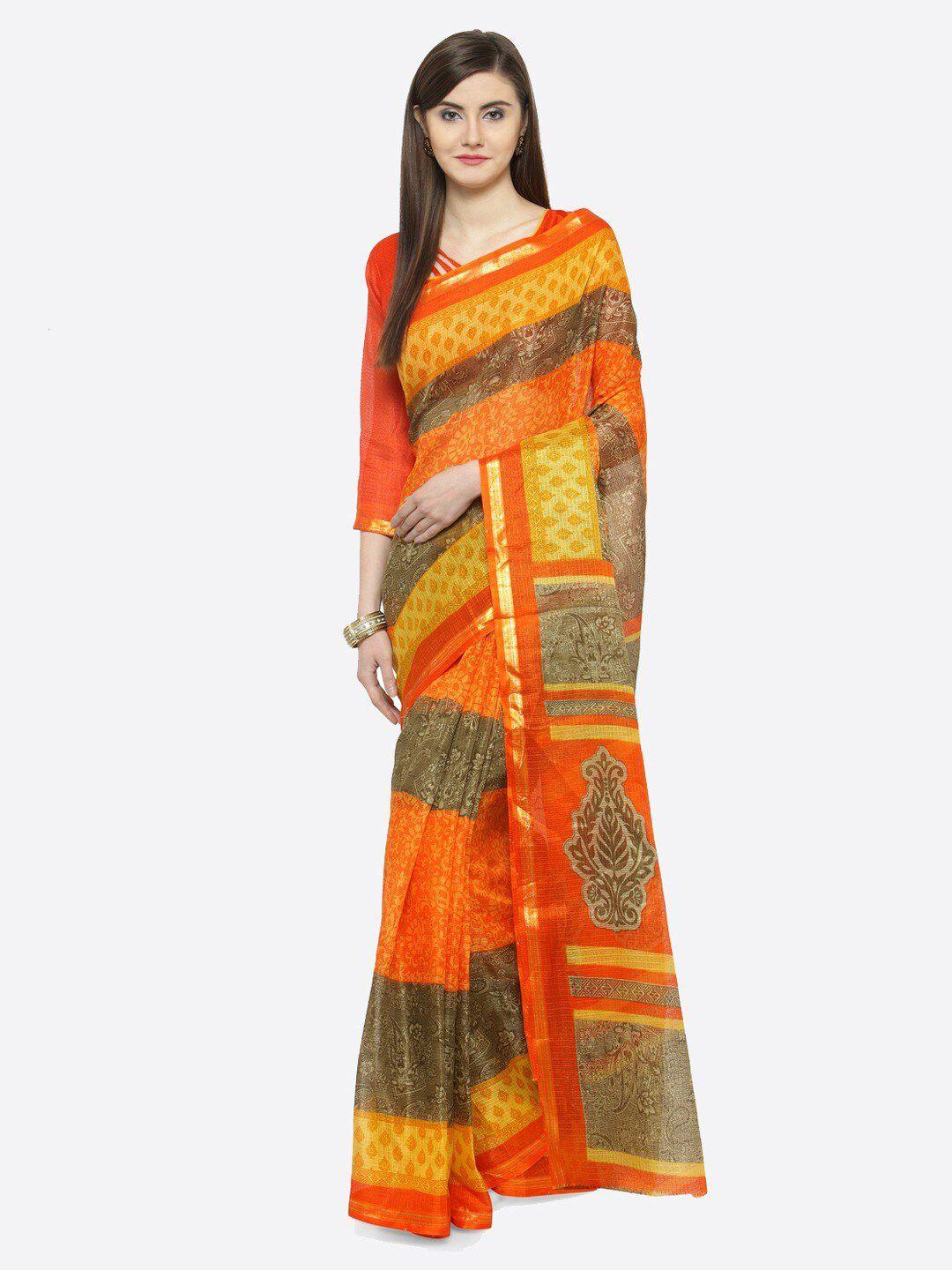 aarrah orange & yellow ethnic motifs silk cotton saree