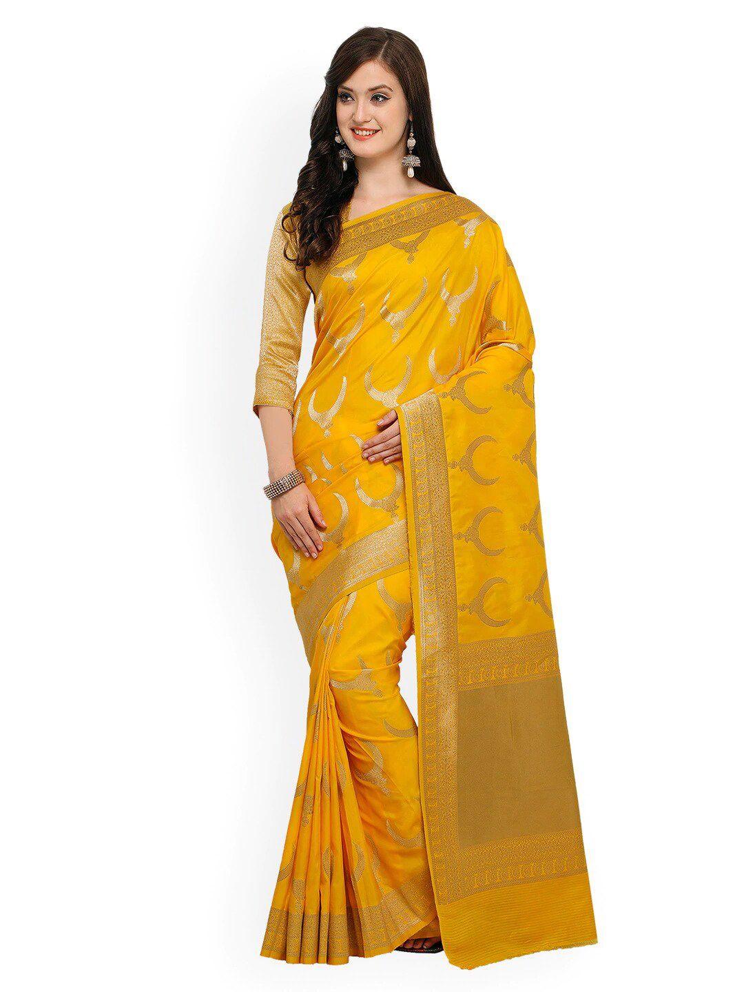 aarrah yellow & gold-toned woven design kanjeevaram saree