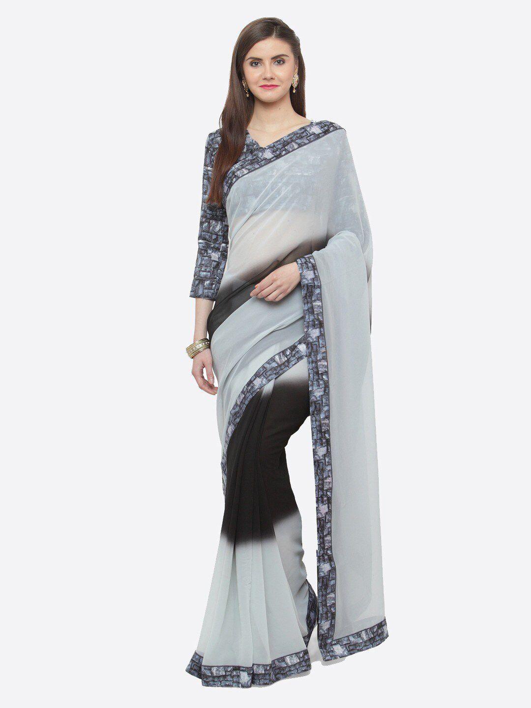 aarrah black & grey ombre pure georgette printed saree