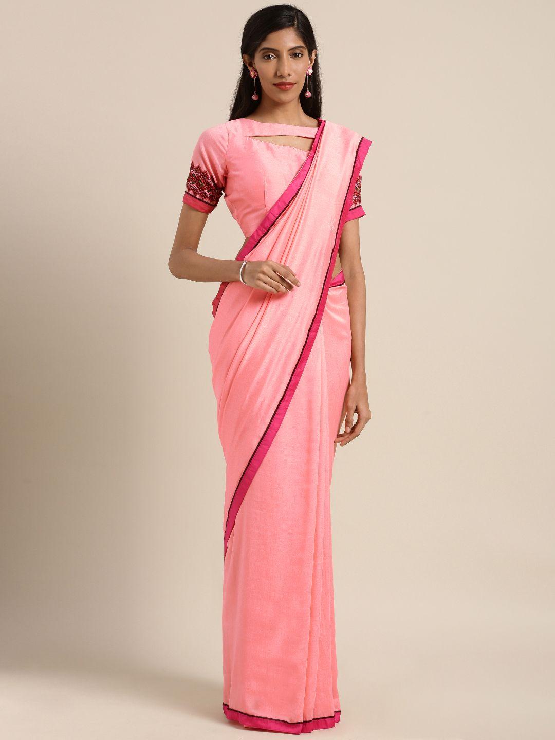 aarrah pink solid pure georgette saree