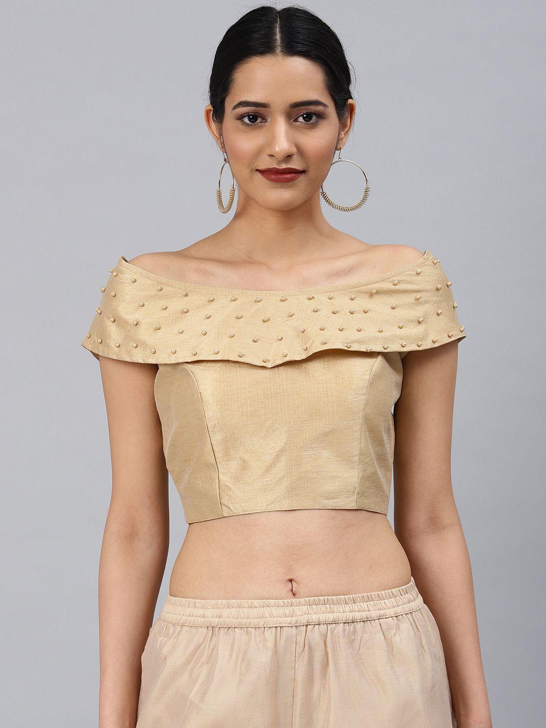 aarrah women gold toned phantom embellished padded saree blouse