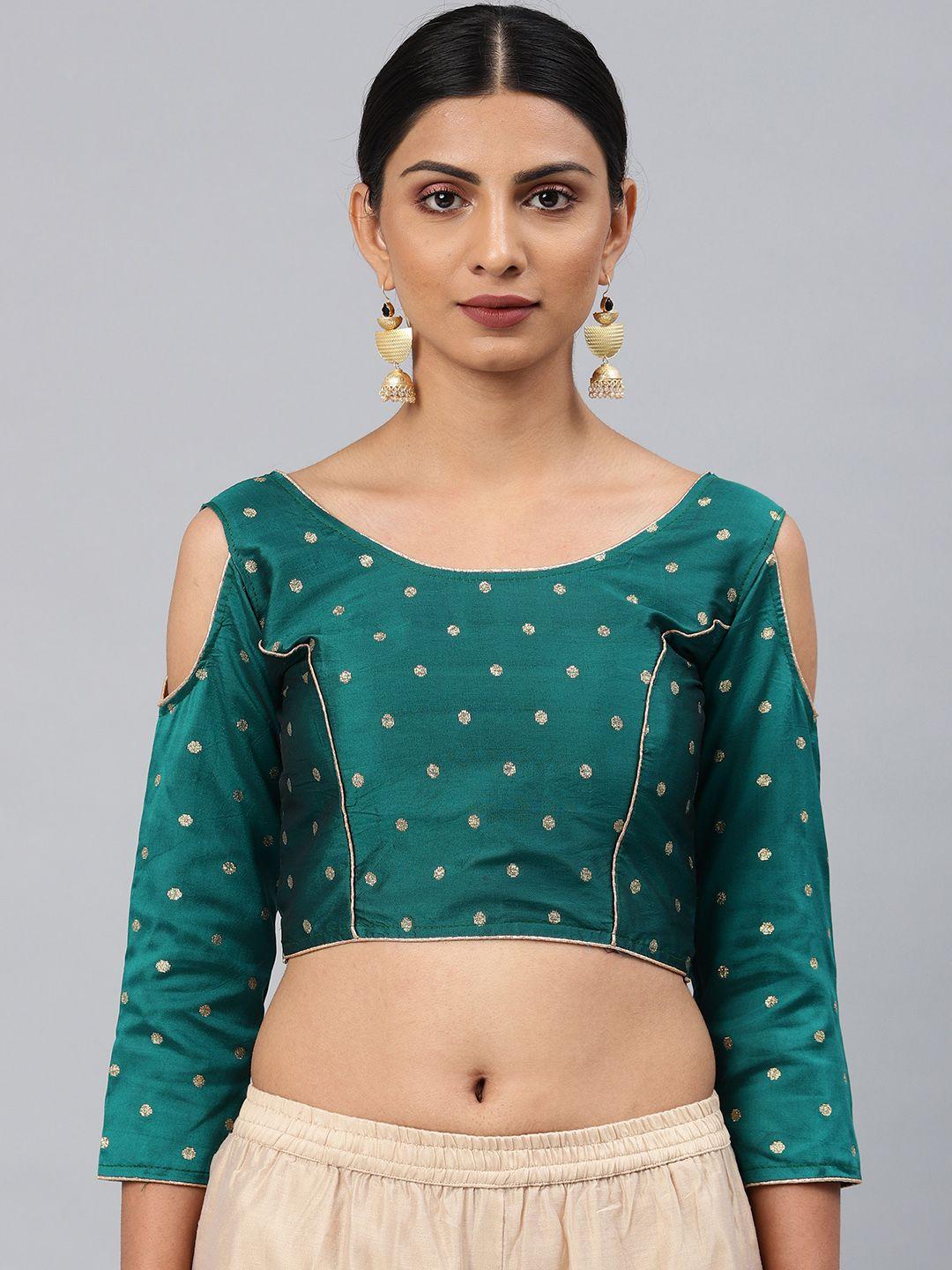 aarrah women green woven design padded ready made saree blouse