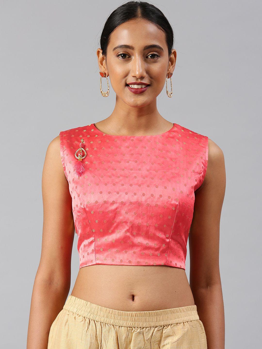 aarrah women pink woven printed saree blouse